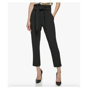 DKNY Women's Black Tapered Pants cropped pants Size 10 pockets tie belt